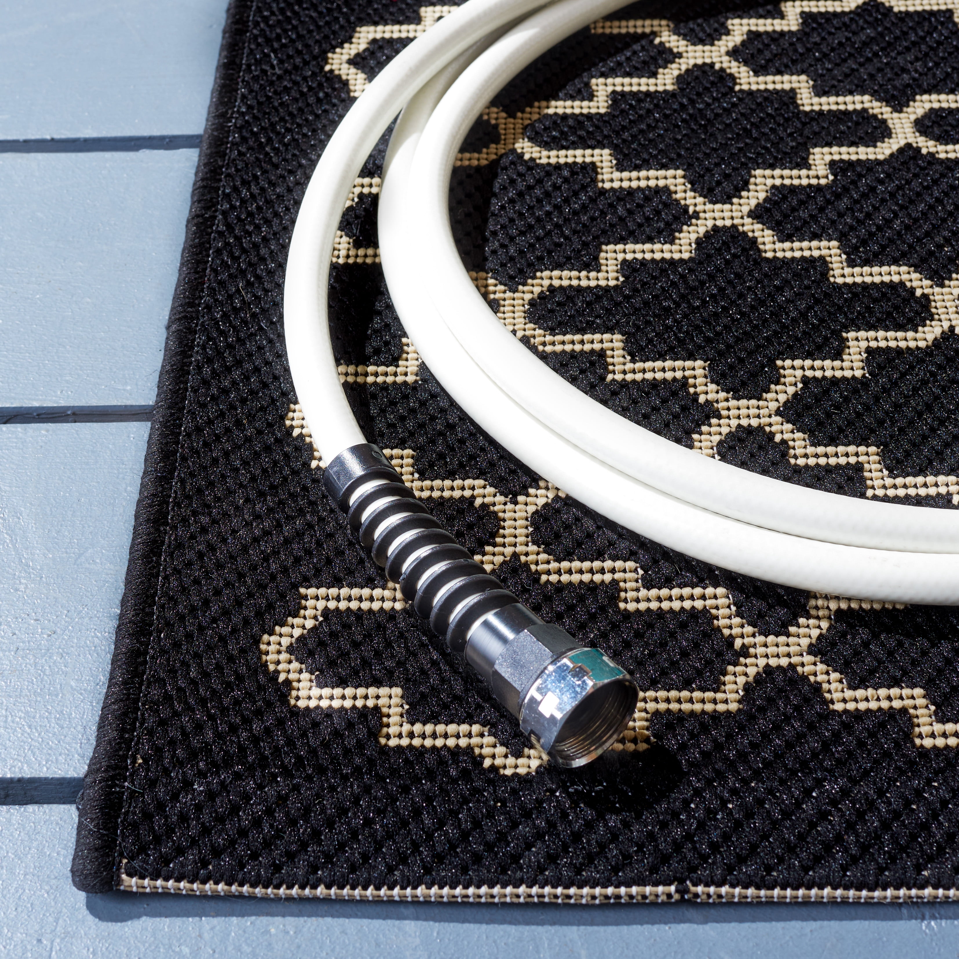 Safavieh Courtyard Hilbert Geometric Indoor/Outdoor Runner Rug, Black/Beige, 2'3" x 10'