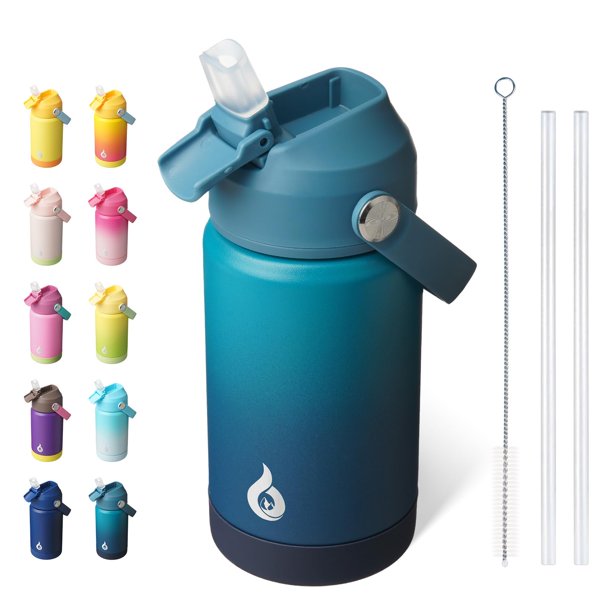 Bjpkpk Botella De Agua Aislada Con Tapa De Pajita Botellas De Agua Térmicas De 12 Oz Con Boquilla Suave Mango Flexible Y Bota Antideslizante Sin Bpa Vasos Térmicos De Metal De Acero Inoxidable A Prueb