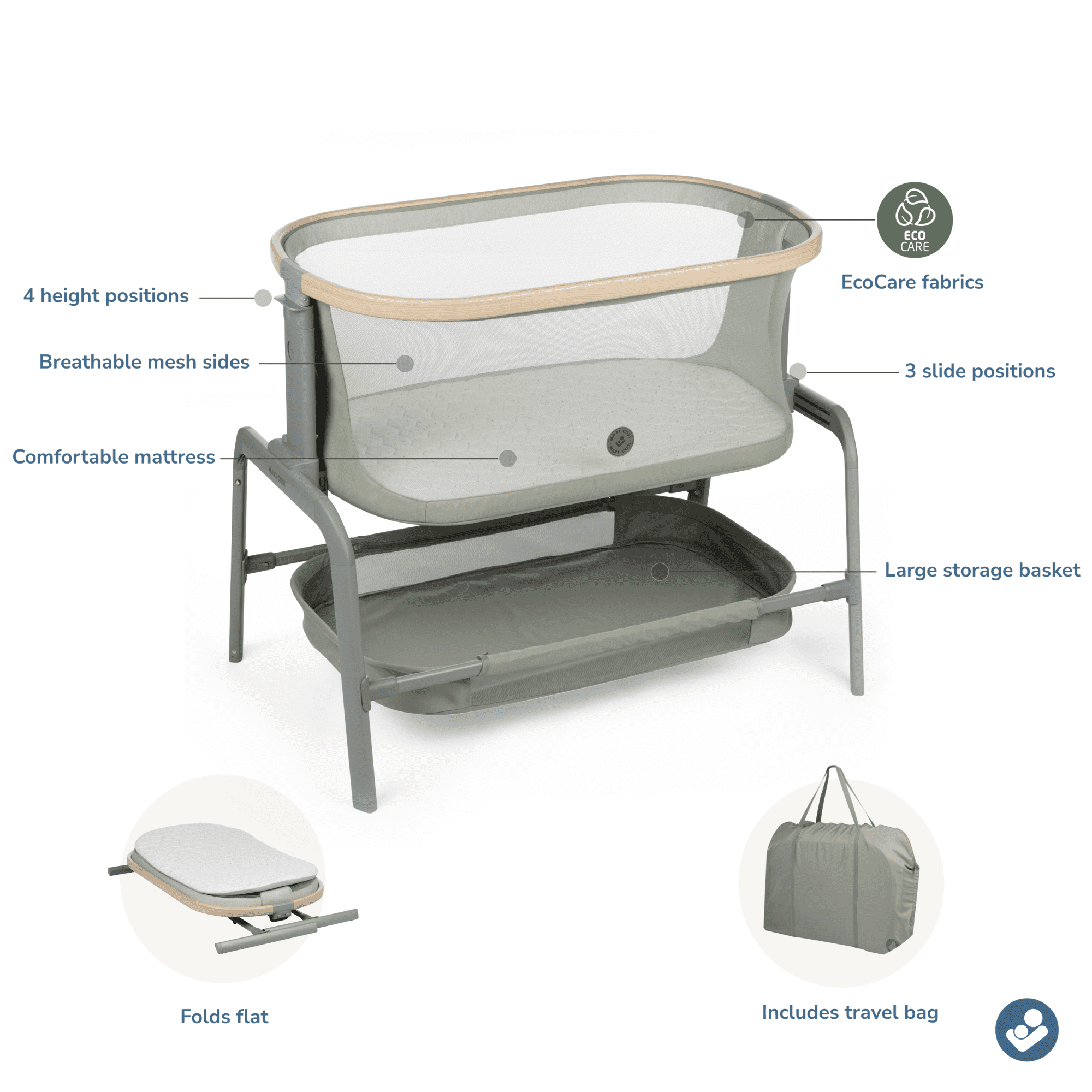 Maxi-Cosi Iora Bedside Bassinet, Classic Green - EcoCare