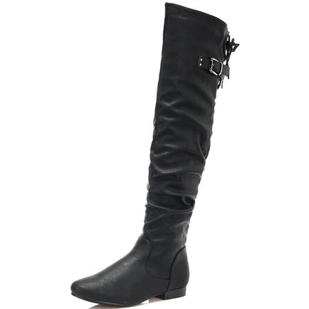 

Dream Pairs Women s Fashion Casual Over The Knee Pull On Slouchy Boots COLBY BLACK/PU Size 9.5