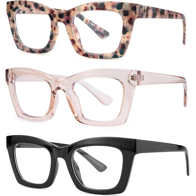 GFDYREE 3 pack Oprah style Spring hinge Readers Blue Light Blocking Computer Square Reading Glasses for Women Men