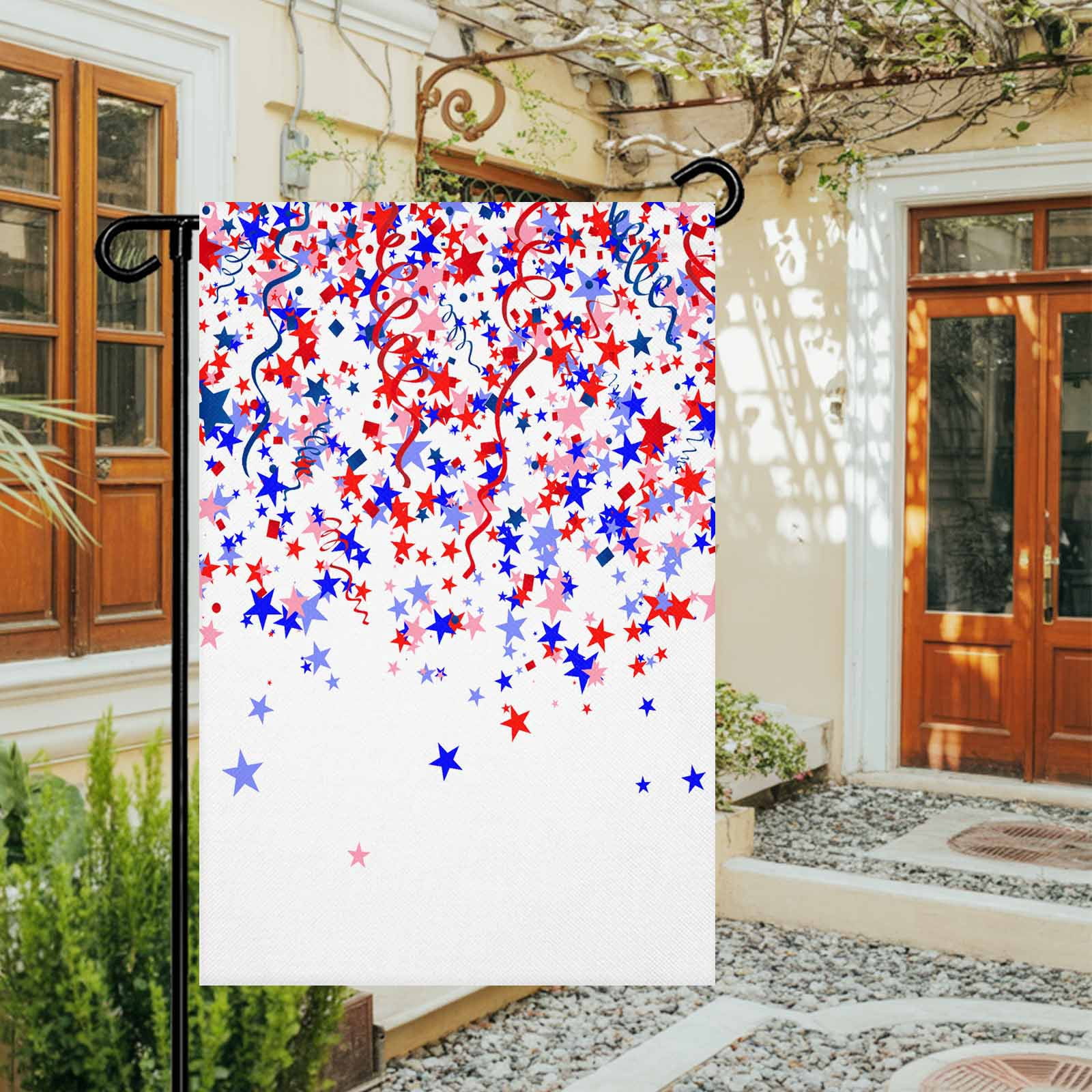 4th of July Garden Flags Patriotic Stars Ribbon Garden Flag Double Sided Welcome Flag Red White Blue Independence Day Yard Flags for Outdoor Lawn Porch Memorial Day Seasonal Holiday Decor 28x40 Inch