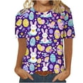 thumbnail image 3 of VBTAPA Women's Happy Easter Shirt Short Sleeve Funny Tops Rabbit Graphic Colored Eggs Print T-Shirts Easter Day Gifts Prime Sales Today Multicolor M, 3 of 6