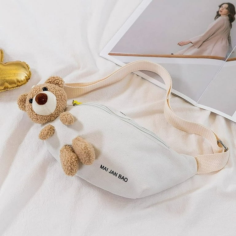 Ins Hot Cute Cartoon Canva Teddy Bear Doll Chest Bags Student