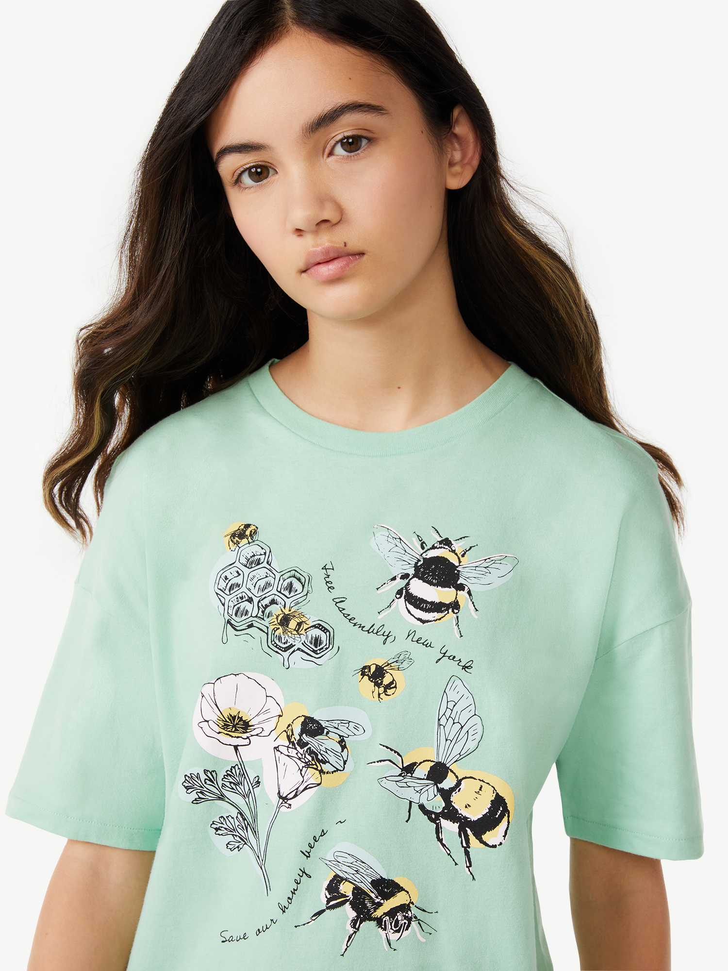 Free Assembly Girls Oversized Graphic Tee with Short Sleeves, Sizes 4-18 - image 4 of 5