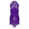 thumbnail image 3 of iiniim Women Latin Dance Performance Costume Shiny Rhinestones Fringed Latin Dress Tango Jazz Dancewear Purple L, 3 of 7