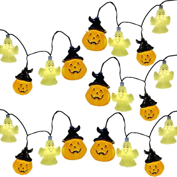 Guirnalda De Luces De Farol Fantasma De Calabaza De Halloween, 3 Metros, 20 Luces Led Alimentadas Por Batería Para Decoración De Halloween De Interior Y Exterior Monstrate HA037419-00