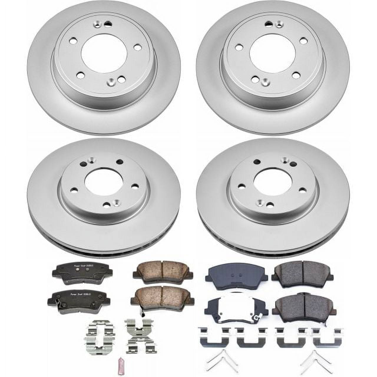 PowerStop Front and Rear Geomet Coated Brake Rotor and Pad Kit Fits: HYUNDAI Select Models CRK7385