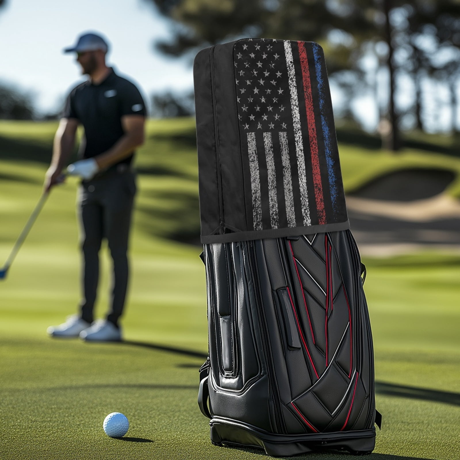 Yuyamidu American Flag Golf Bag Cover 4th of July Golf Bag Dust Cover Hood Waterproof Golf Caddy Bag Cover Decorations Golf Gifts for Men Women
