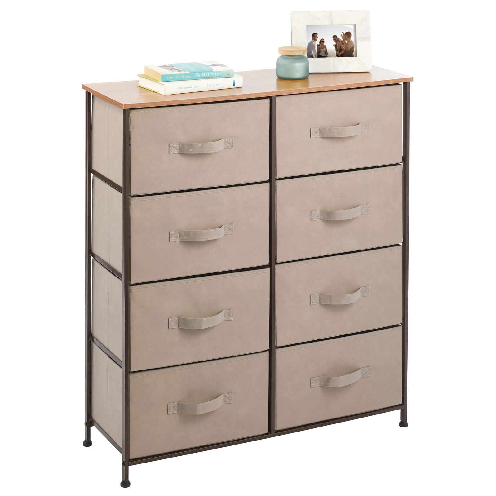 mDesign 38.31" High Steel Frame/Wood Top Storage Dresser Furniture Unit with 8 Removable Fabric