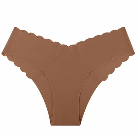 Scyoekwg Womens Thongs Thong Ladies Panties High Waisted Solid Color Fashion Hipster Panties Bikini Underwear Breathable Underpants(Brown M)