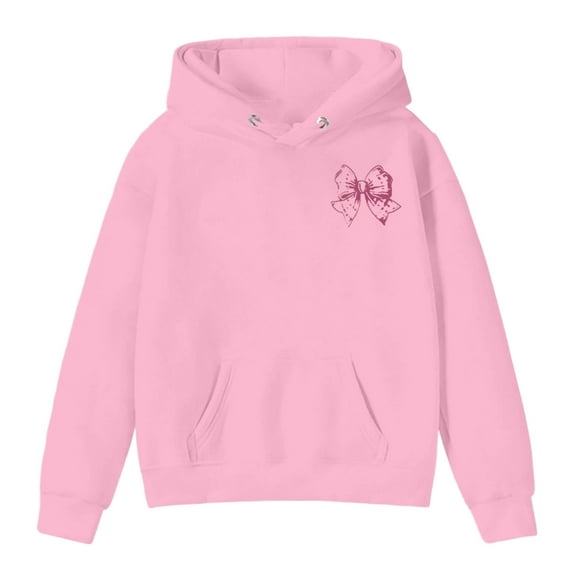 PIOMLL Girl's Fall T Shirts Hooded Graphic Print Long Sleeve Pullover Cute Designs School Pink Fall Tops 11-12 Years