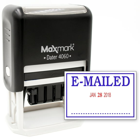 MaxMark Large Date Stamp with E-MAILED Self Inking Date Stamp, Large Size - 2 COLOR BLUE/RED ink