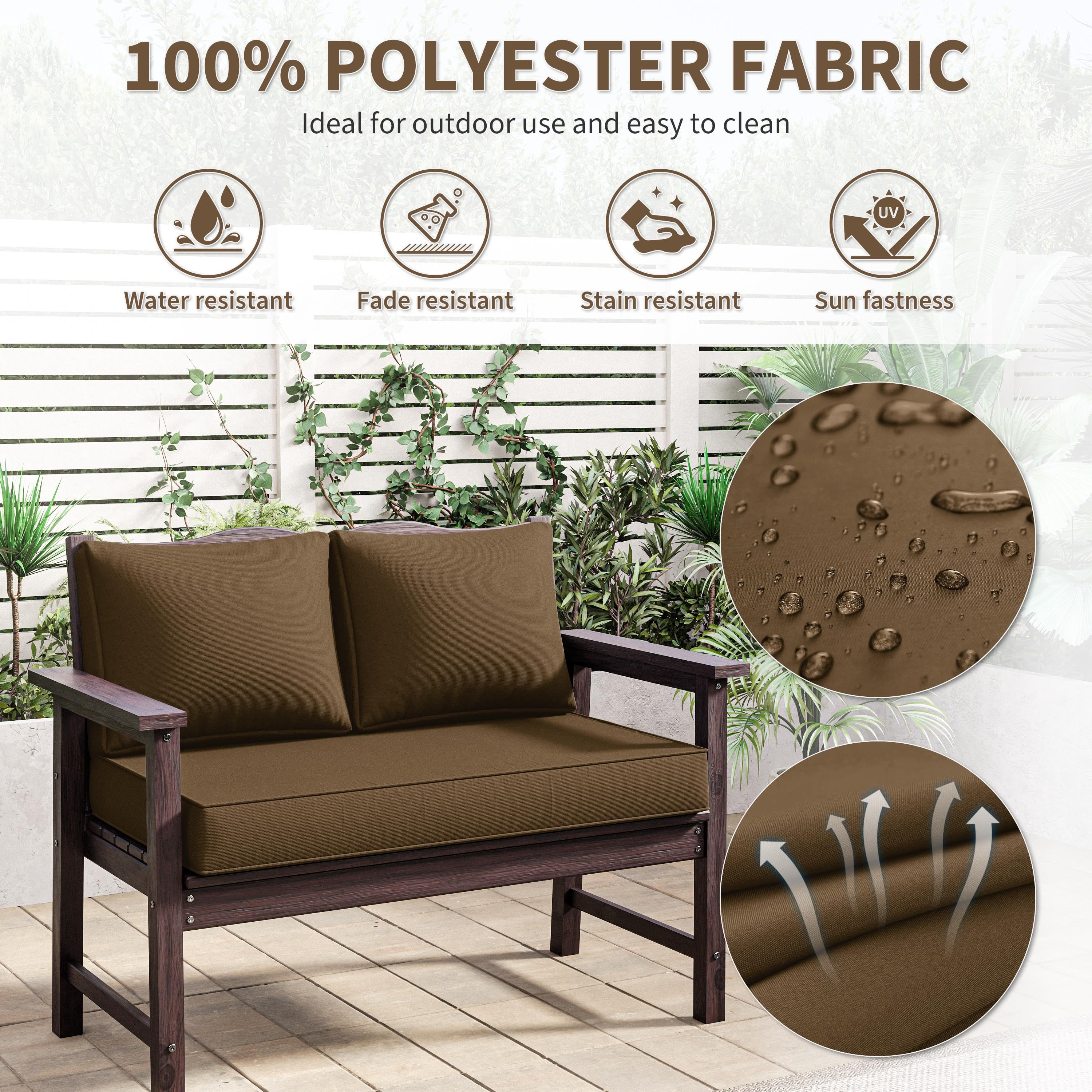 Kimunuk Outdoor Loveseat Cushion Set, 46" x 26" x 5" Waterproof Patio Furniture Cushions for Couch Bench Swing, Chocolate