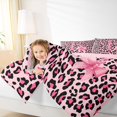 thumbnail image 4 of Homewish Fashion Leopard Print K Queen Comforter Set for Women, Princess Ribbon Bowknot Bedding Sets, Black Pink Cartoon Reversible Bedding Comforter Set, Lightweight Room Decor, 3-Piece, 4 of 8