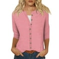 thumbnail image 2 of Womens Tops Women's Fashion Casual Round Neck 3/4 Sleeve Loose Printed T-Shirt Ladies Cardigan Shirts for Women Kagetolytai Pink 2XL, 2 of 5