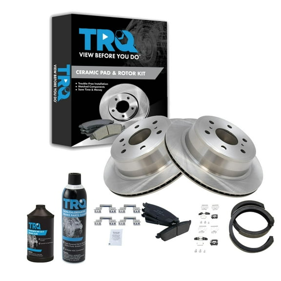 TRQ Rear Ceramic Brake Pad & Rotor with Parking Shoes w/Chemicals BKA16613 Fits select: 2007-2013 CHEVROLET SILVERADO, 2007-2014 CHEVROLET TAHOE