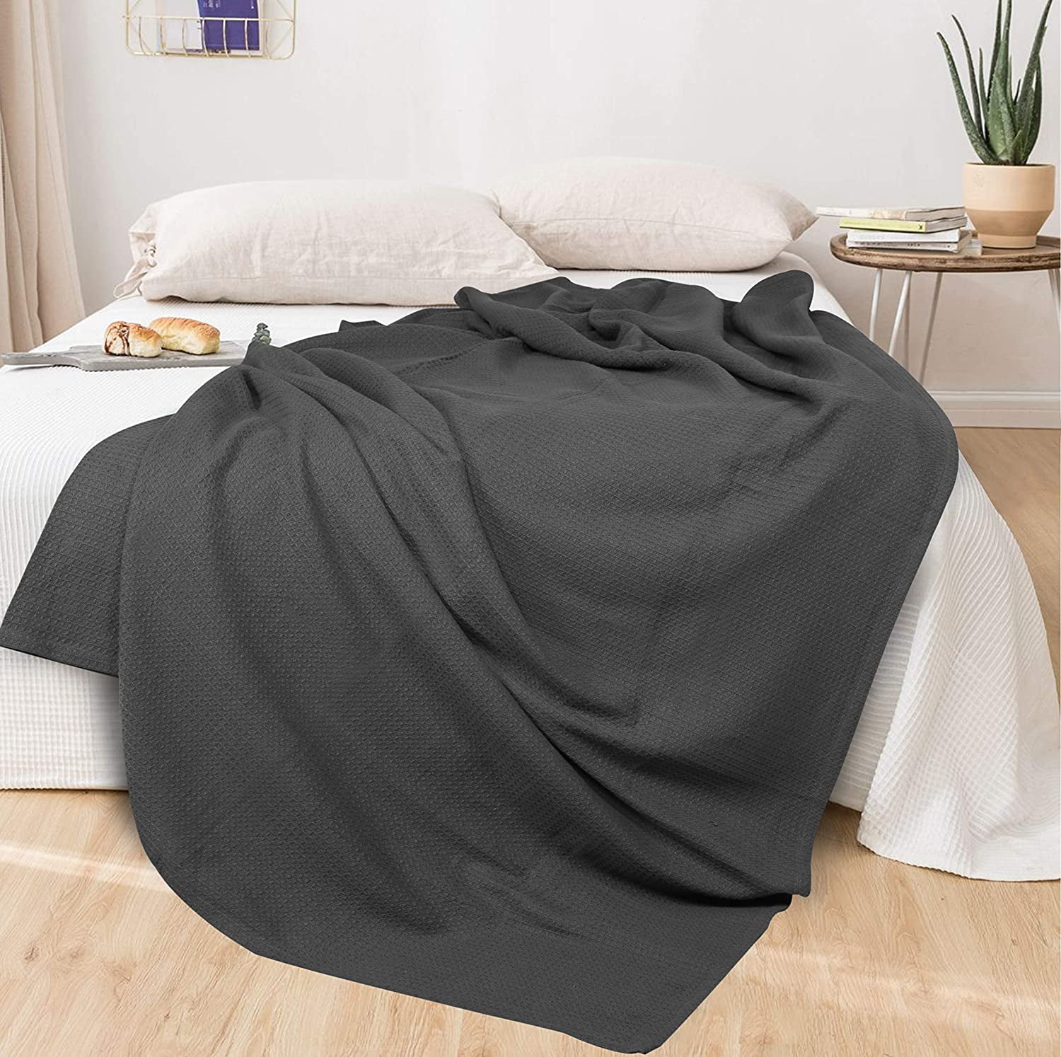 Perfect for Layering Any Bed White Color Size 60x90 inch,Light Thermal Blankets,Twin Thermal Blankets,Breathable Blanket,Twin Thermal Blankets All Season Cotton Thermal Blanket in Basket Weave 