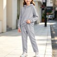 thumbnail image 2 of Girls 2 Piece Pullover Hoodie and Sweatpants Set Solid Color Long Sleeve Outfit with Kangaroo Pocket for Cozy Fall Winter School Daily Wear, 2 of 6