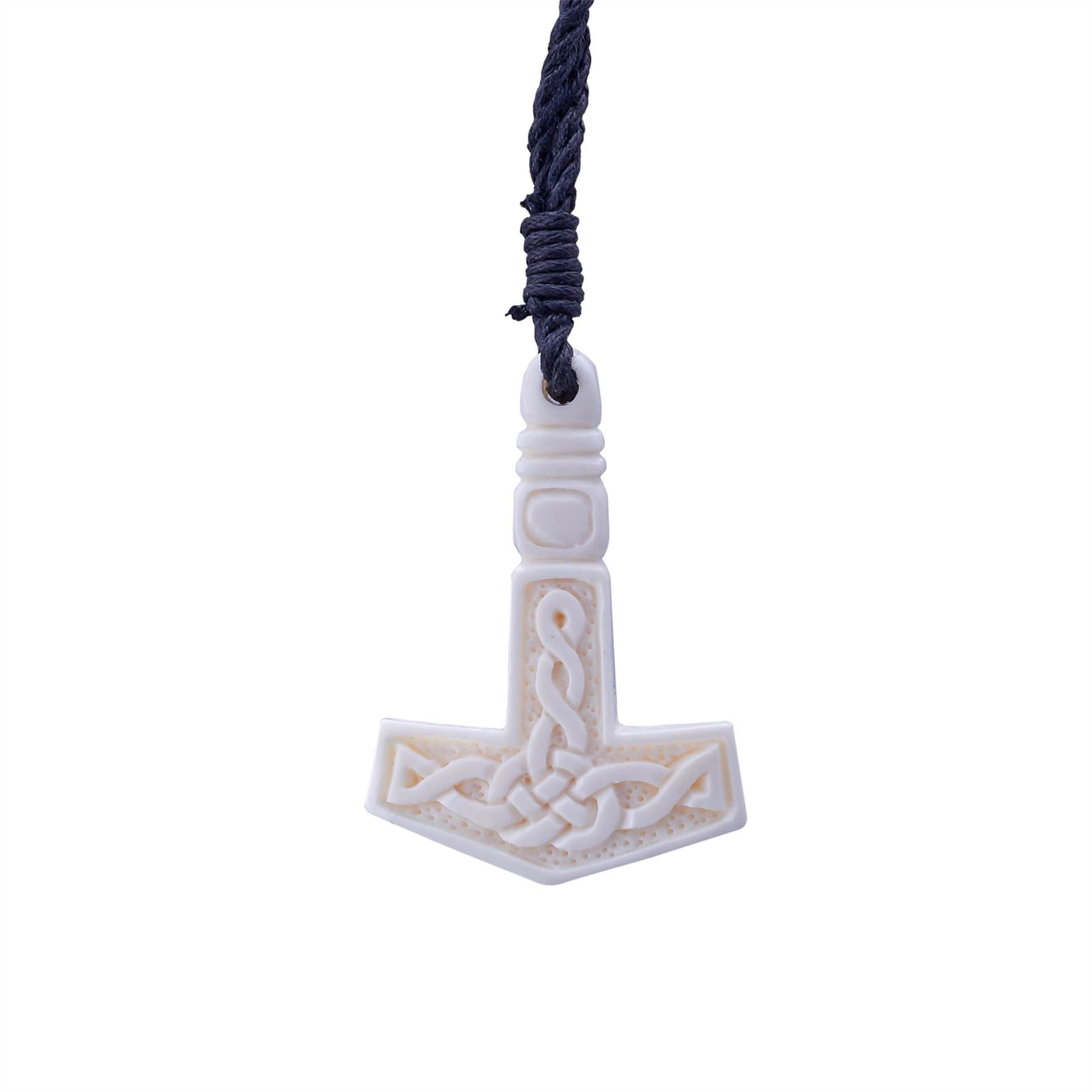 81stgeneration Thor's Hammer Hand Carved Bone Pendant - Viking Gifts for Men - Norse Mythology Men's Necklaces - Thor Tribal Amulet Necklace - Spiritual Gifts - Natural Gothic Jewellery