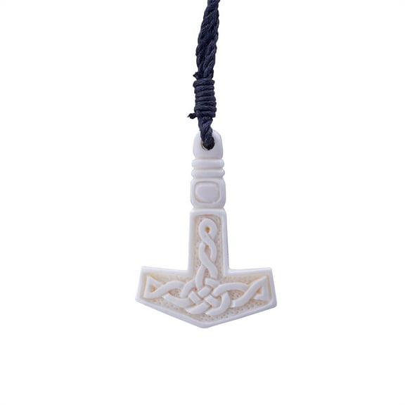 81stgeneration Thor's Hammer Hand Carved Bone Pendant - Viking Gifts for Men - Norse Mythology Men's Necklaces - Thor Tribal Amulet Necklace - Spiritual Gifts - Natural Gothic Jewellery