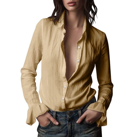Womens Tops, Button Down Shirts for Women Cotton Oxford Shirts Long Sleeve Dress Shirts Collared Blouses Work Casual Solid Tunic Tops