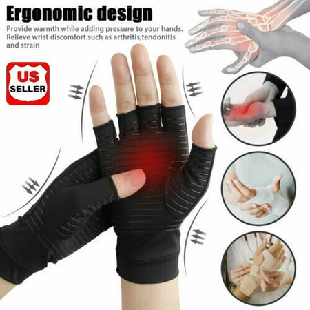 Copper Compression Fit Arthritis Gloves Joint Hands Carpal Wrist Support Brace L