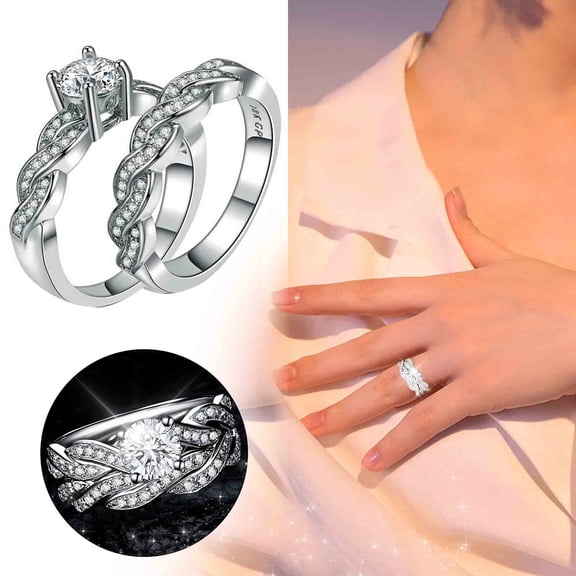 Couple Ring Silver Engagement Wedding Band Matching Promise Jewelry Set For Her Him Anniversary