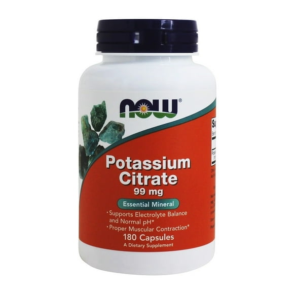 NOW Aliments Citrate de Potassium Minéral Essentiel 99 mg, 180 Gélules-2 Boîtes