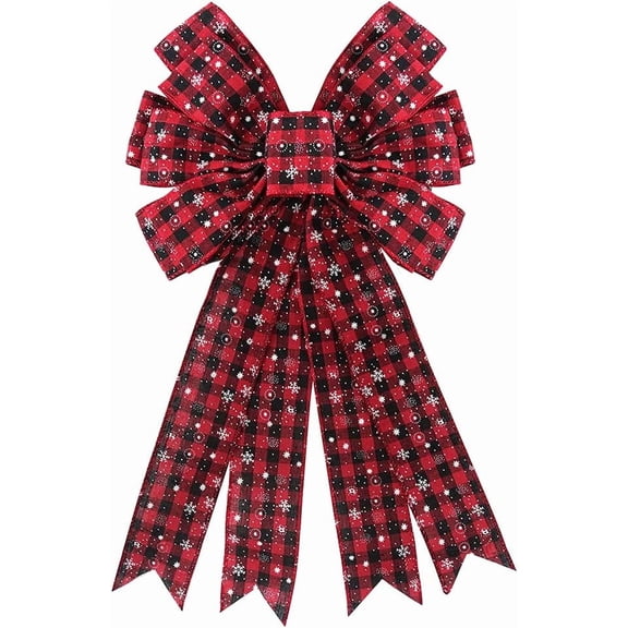 Large Christmas Bows for Wreaths - Red and Black Plaid Buffalo Bow, Holiday Wreath Bow for Front Door, DIY Rustic Burlap Bow for Indoor Outdoor Christmas Wedding Party Decoration