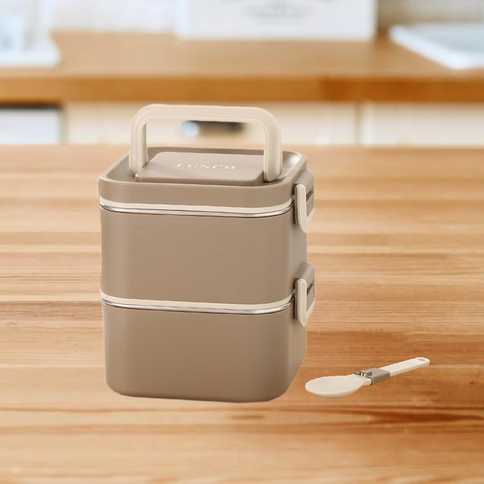 Fiocias Adult Lunch Box Reusable Leakproof Microwave Bento Box Freezer Food Storage Meal 2 Layers Khaki