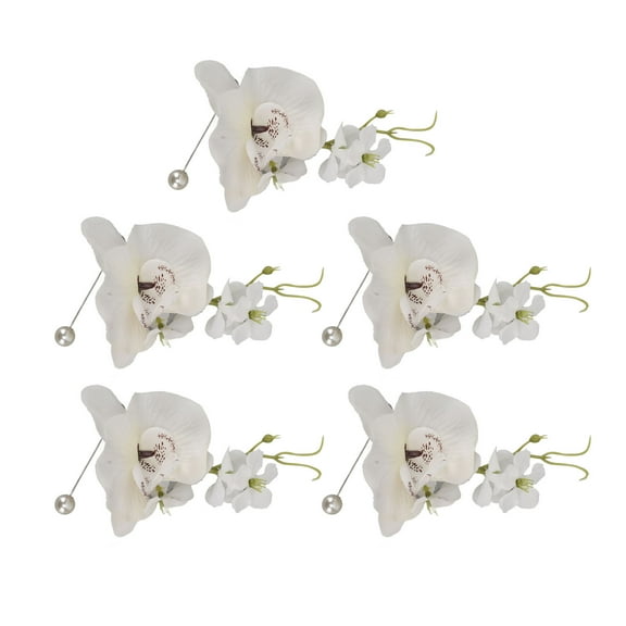 5 Pcs Groom Boutonniere Elegant Men Wedding Flower Lifelike Permanent Reusable Artificial Brooch Flower