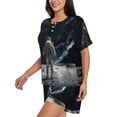 thumbnail image 2 of Daiia Astronaut Standing In The Moon Pattern Womens Pajama Sets Short Sleeve Pajamas for Women Sets Soft Lounge Sets Casual Round Neck Sleepwear PJS-, 2 of 7