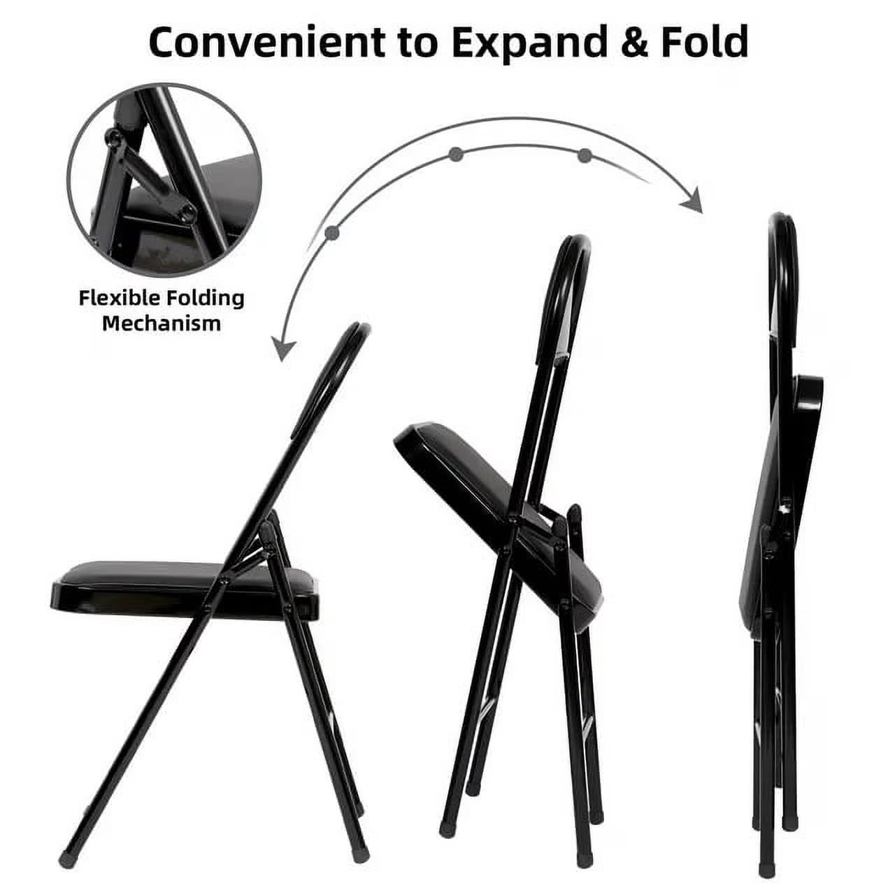 Fenbeli Folding Chairs 4 Pack with Padded Seats, 330 lb Capacity, Black Metal Chairs for Home Office Parties and Indoor Outdoor Events