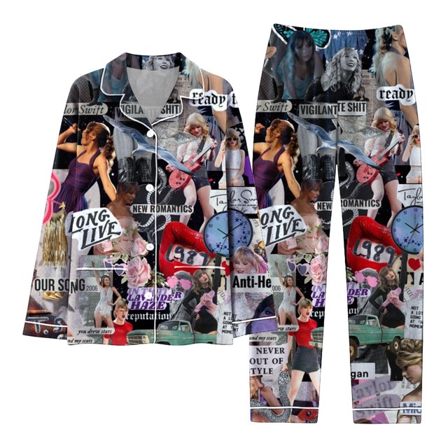 Spring and Autumn Printed Pajamas Women's Fashion Daily Casual V-Neck Long Sleeve Set Character Pattern Printed Pajama Set