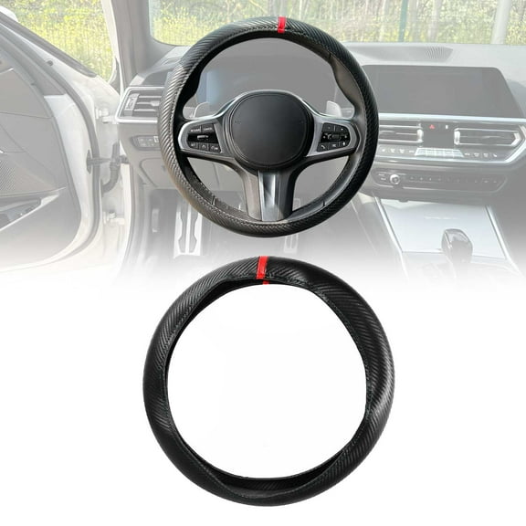 OMAC 14.5-15.5’’ Steering Wheel Cover Red Stripe Leather Anti-Slip Breathable