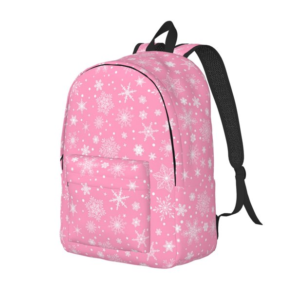 Balery Snowflake pink backgrounds Mochila Clásica Impresa Básica para Viaje, Mochila Escolar Resistente al Agua, Mochila de Lona con Correas Ajustables-Small