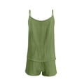 thumbnail image 7 of Levmjia Dressy Two Piece Sets For Women Solid Color Imitation Cotton And Linen Suspender Summer Sleeveless Top and Shorts Set Casual Outfit For Daily Wear Home, 7 of 7