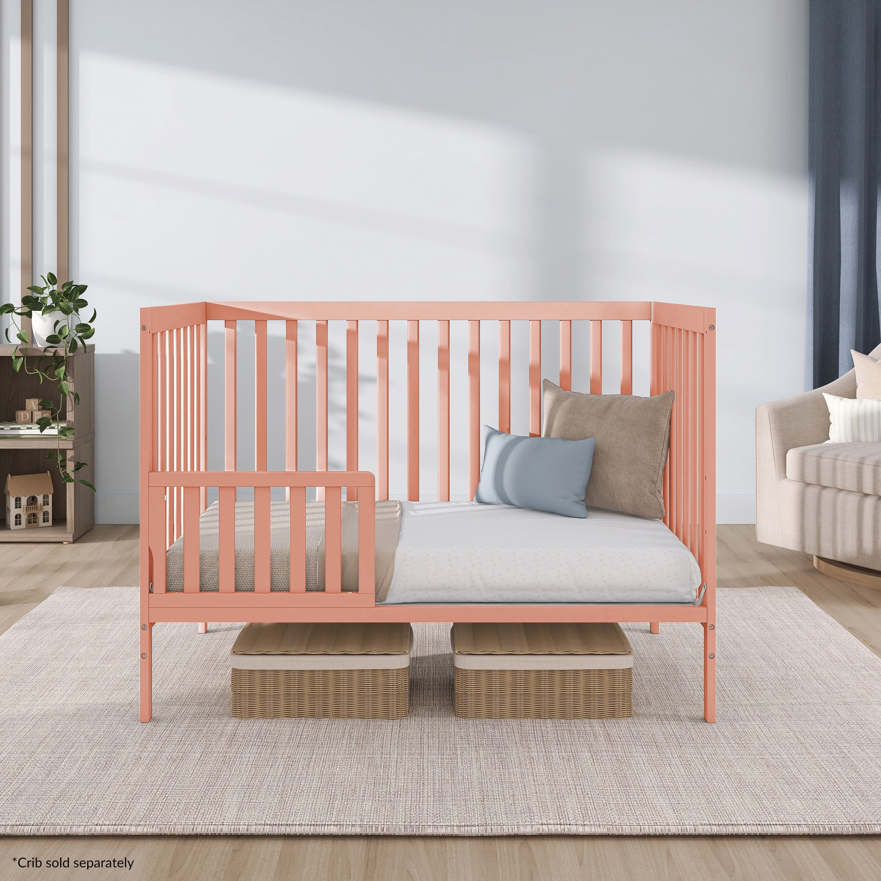 Dream On Me Convertible Crib Toddler Guard Rail in Fusion Coral, Converts Cribs to Toddler Beds
