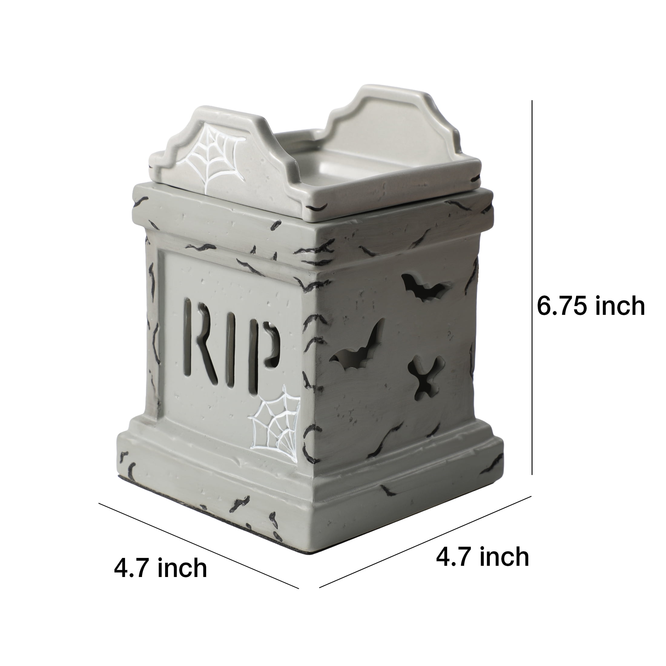 Better Homes & Gardens Halloween Ceramic Electric Plug-in Wax Melt Warmer with Farm Apple Pumpkin Wax Melts, Tombstone