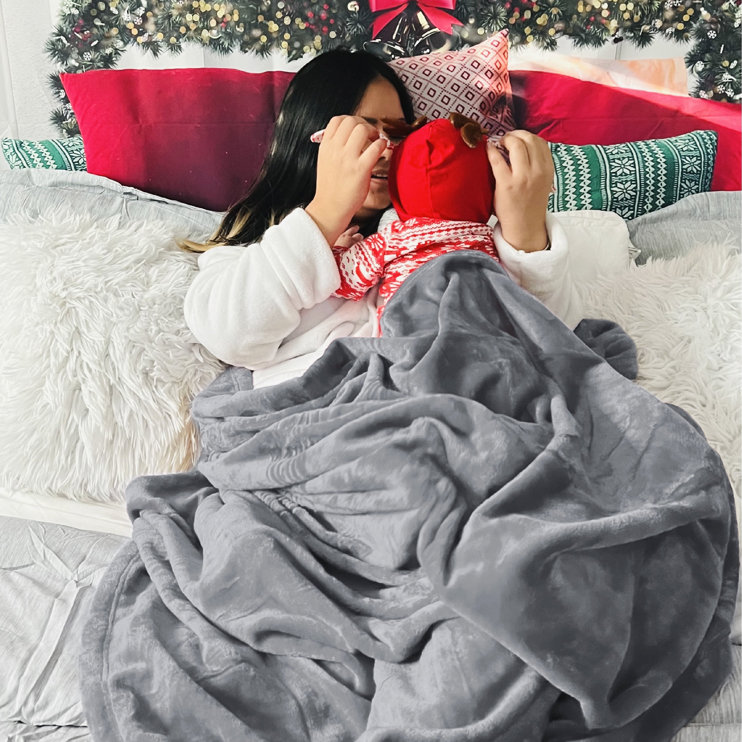 Cozy Comfort Fleece Bed Blankets Queen Size Grey - Soft Lightweight Plush Fuzzy Cozy Blanket,90X90 inches