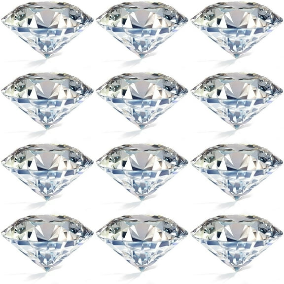 12 Pack 2 Inch/50 mm Diamond Shaped Glass Crystal Paperweight, Clear K9 Glass Faceted Diamond Gems Jewels Ornament for Home Office Wedding Birthday Centerpiece Decor Gift for Kids