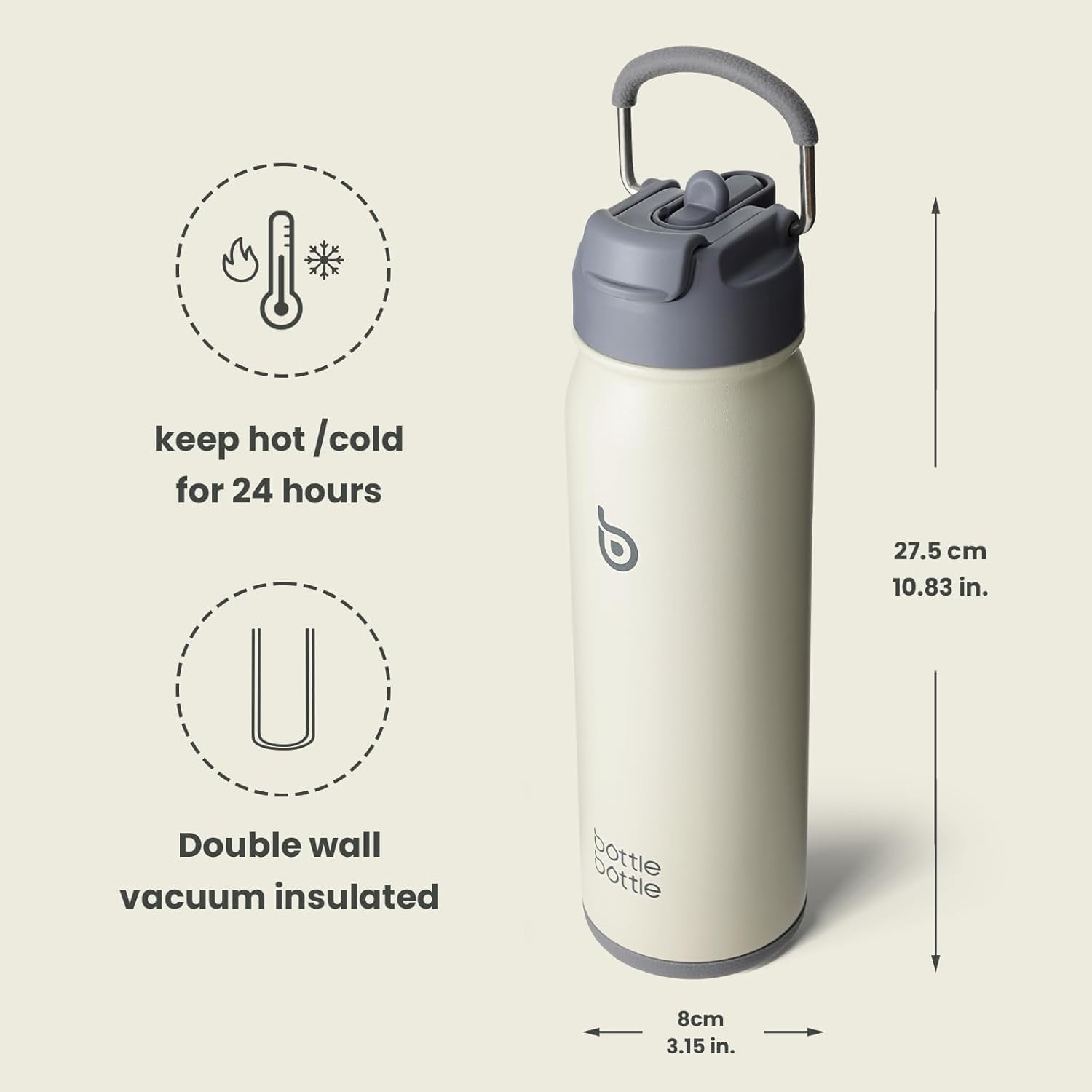 BOTTLE BOTTLE 24 oz sports water bottle stainless steel insulated water bottle with straw and pills holder (gray)