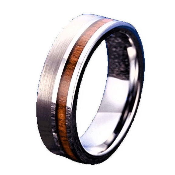 Tungsten Rings for Men Wedding Bands for Him Womens Wedding Bands for Her 6mm Silver Black Off Center Koa Wood