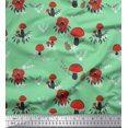 thumbnail image 1 of Soimoi Green polyester Crepe Fabric Rabbit & Mushroom Clip Art Print Sewing Fabric Yard 42 Inch Wide, 1 of 3