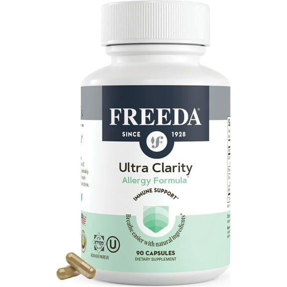 Freeda Ultra Clarity Allergy Support with Quercetin, Bromelain & Nettle | Non-Drowsy, Vegan, Kosher, Gluten Free | 90 Capsules