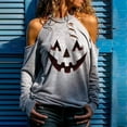 thumbnail image 2 of Fiaer,Cold Shoulder Halloween Tops for Women Trendy Holes Halter Tshirts Casual Loose Long Sleeve Plus Size T-Shrits Grey M, 2 of 7
