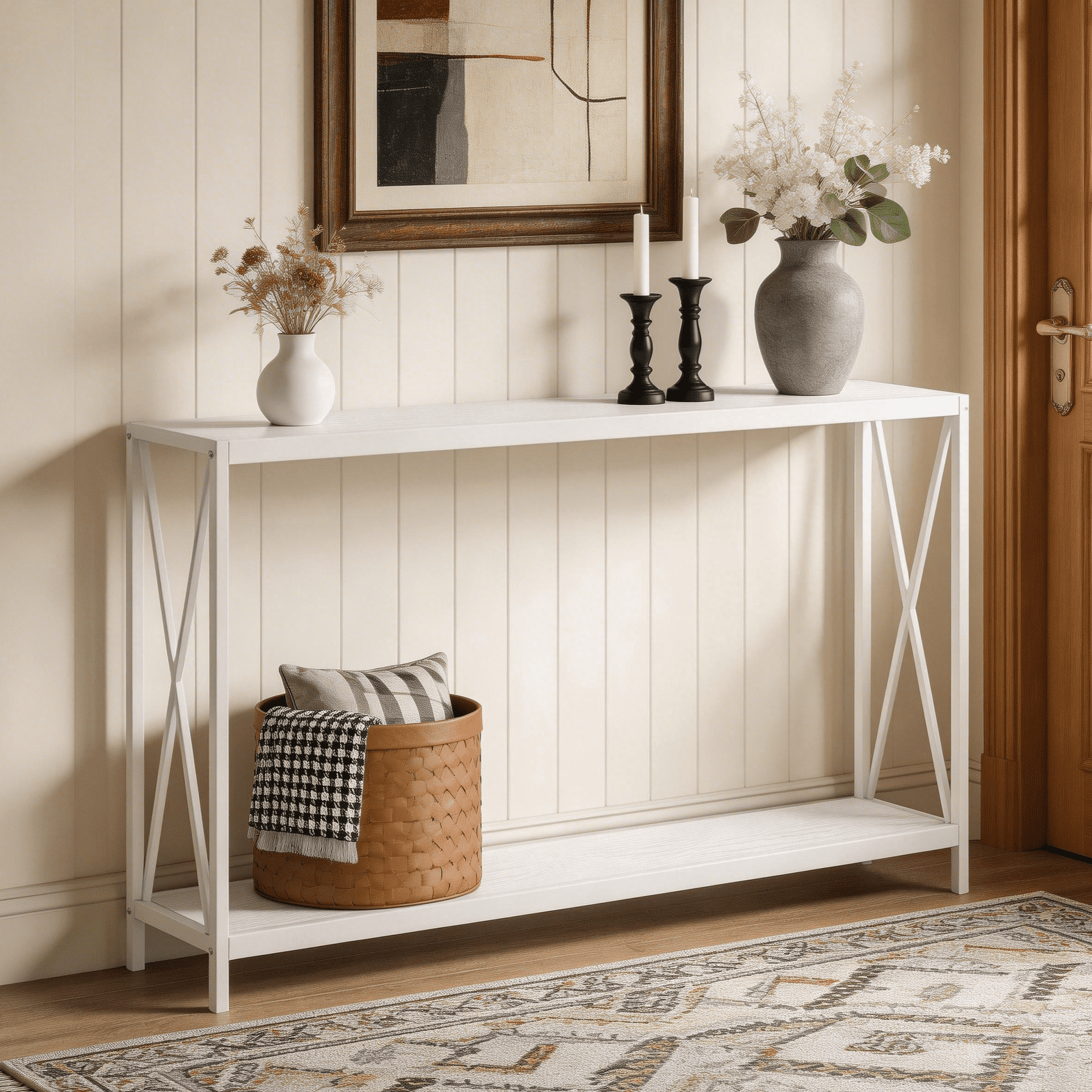 Ktaxon Modern Console Table, Simplistic Entryway Table, Long Narrow Sofa Side Table TV Stand with Sturdy Metal Frame, White