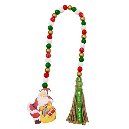

Christmas Wooden Bead Garland Rustic Farmhouse Bead Garland Santa Claus Decor Winter Wood Bead Country Decor Rustic Farmhouse Pendant Wall Hanging Decor with Linen Tassel 33.46Inch