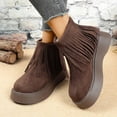 thumbnail image 3 of Fringe Boots for Women Suede Platform Round Toe Furry Lined Back Zipper Casual Warm Winter Ankle Booties, 3 of 7